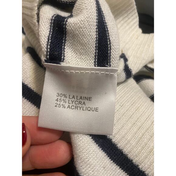 French striped cream and black wool blend short sleeves sweater sz. S - Picture 2 of 5